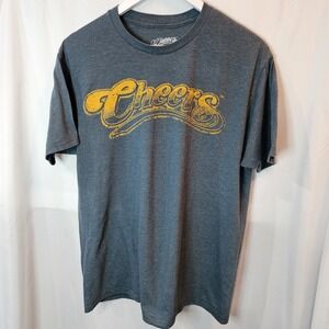 Cheers (TV Show) Logo Mens Tshirt Sz L Distressed Gray With GOLD Retro Throwback